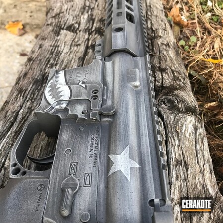 Powder Coating: 9mm,Graphite Black H-146,Fighter Plane Graphics,Distressed,Palmetto State Armory,Shark Mouth,Carbine,Tactical Rifle,AR-15,Battleworn,Worn,Titanium H-170