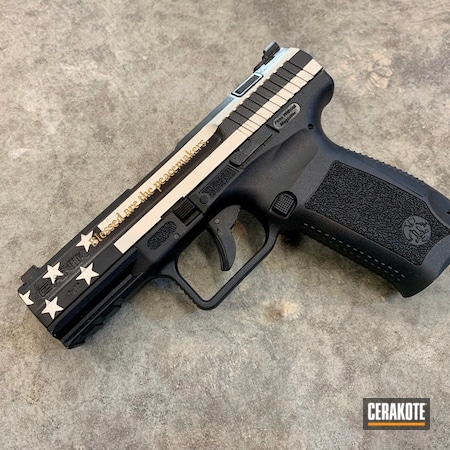 Powder Coating: Graphite Black H-146,Thin Blue Line,Century Arms, Inc.,Pistol,Gold H-122,Shimmer Aluminum H-158,Canik,Color Fill,American Flag