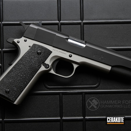 Powder Coating: Graphite Black H-146,.45 ACP,Two Tone,1911,Handguns,Pistol,Remington,Remington 1911 R1,Titanium H-170