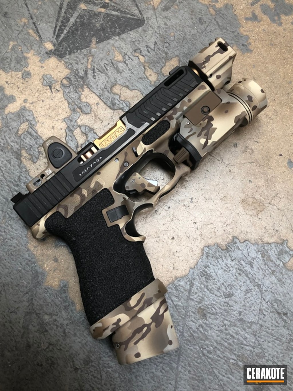 Glock 19 Build Featuring Custom Engraving Stippling And Cerakote Multicam By Abelardo Roman Cerakote
