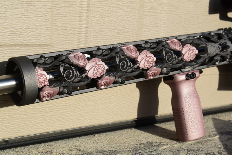Rose Gold Rifle Tactical Rifle and OffHand Gear Handguard with a Rose Gold and Black ...