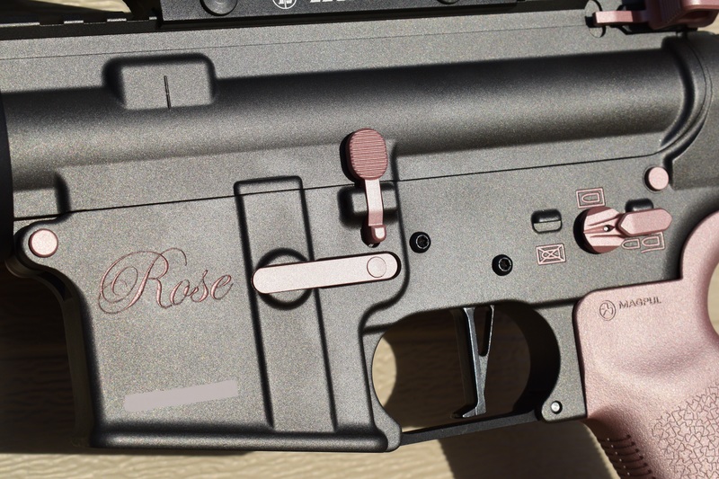 Rose Gold Rifle Tactical Rifle and OffHand Gear Handguard with a Rose Gold and Black ...