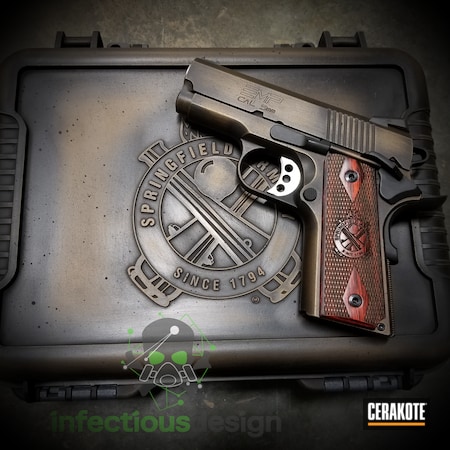Powder Coating: Firearm,Conceal Carry,Graphite Black H-146,Antiqued,Distressed,1911,Pistol,Springfield Armory,Gun Case,Battleworn,Burnt Bronze H-148