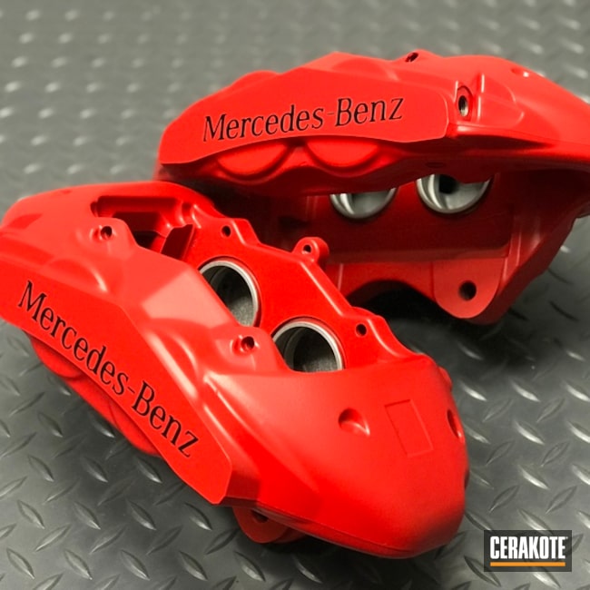 Cerakoted Mercedes-benz Brake Calipers Finished In Cerakote Stoplight Red And Midnight Blue