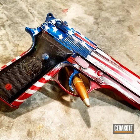 Powder Coating: 9mm,Distressed,Snow White H-136,Pistol,Beretta,Armor Black H-190,FIREHOUSE RED H-216,Beretta 92S,Sky Blue H-169,Custom,Distressed American Flag