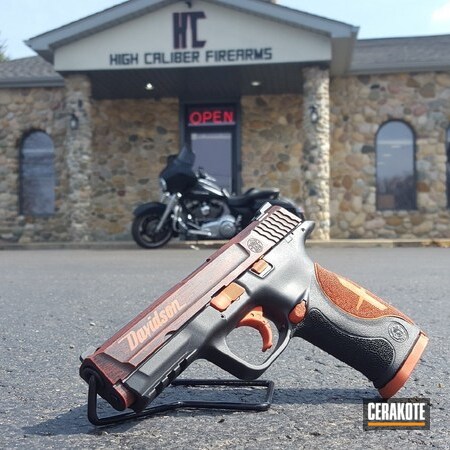 Powder Coating: Hunter Orange H-128,Graphite Black H-146,Smith & Wesson,Pistol,Battleworn,Stippled,Harley Davidson