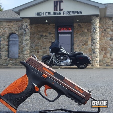 Powder Coating: Hunter Orange H-128,Smith & Wesson,Graphite Black H-146,Pistol,Battleworn,Stippled,Harley Davidson