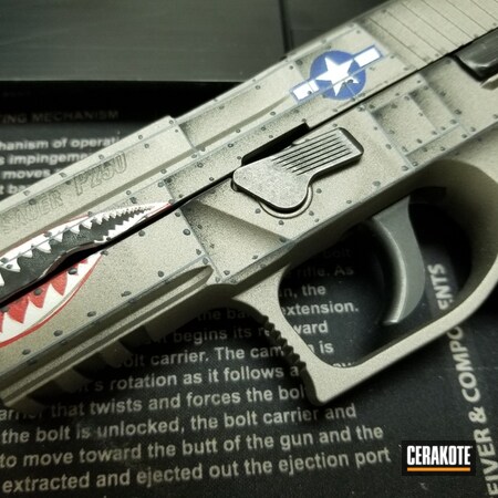 Powder Coating: Sig Sauer P250,Bright White H-140,Graphite Black H-146,P-51 Mustang,Fighter Plane Graphics,Sig Sauer,Pistol,Stainless H-152