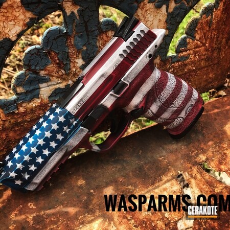 Powder Coating: Smith & Wesson M&P,Bright White H-140,Smith & Wesson,Graphite Black H-146,Pistol,Patriotic,American Flag,FIREHOUSE RED H-216,Sky Blue H-169,Distressed American Flag