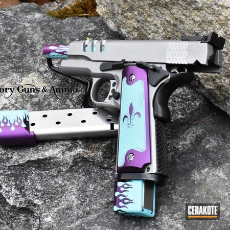 Powder Coating: Smith & Wesson,GunCandy,NRA Blue H-171,1911,Smith and Wesson 1911,Purple Candy,HIGH GLOSS ARMOR CLEAR H-300,Performance Center,Flames,Robin's Egg Blue H-175,Target Pistol,Custom Mix Purple