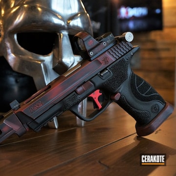 Cerakoted Battleworn Black / Red Smith & Wesson Handgun