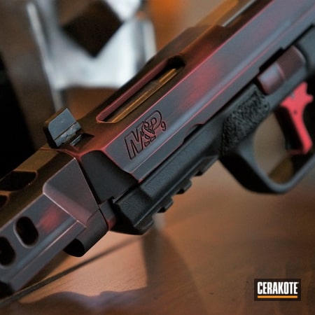 Powder Coating: Graphite Black H-146,Smith & Wesson,Distressed,Pistol,Delphi Tactical,M&P,FIREHOUSE RED H-216,Battleworn