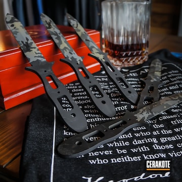 Cerakoted Custom Cerakoted Knives In A Multicam Black Finish