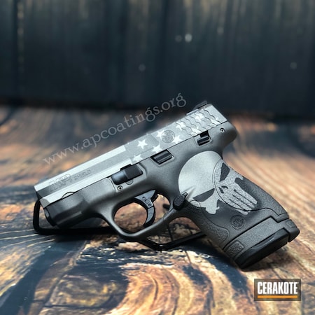 Powder Coating: Smith & Wesson,Graphite Black H-146,M&P Shield,These Colors Dont Run,Punisher,USA,Punisher Skull,American Flag,Tungsten H-237,Subdued American Flag,Titanium H-170