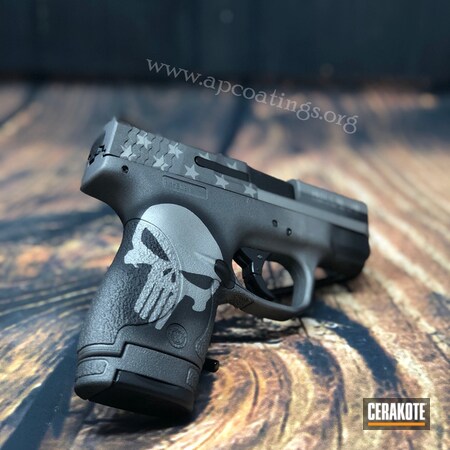 Powder Coating: Smith & Wesson,Graphite Black H-146,M&P Shield,These Colors Dont Run,Punisher,USA,Punisher Skull,American Flag,Tungsten H-237,Subdued American Flag,Titanium H-170