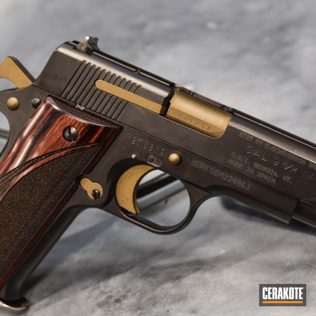 Cerakoted Two Toned 1911 Handgun With Cerakote Graphite Black And Burnt Bronze