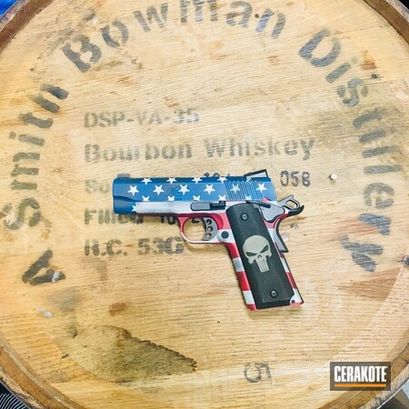 Powder Coating: Bright White H-140,Kimber,1911,Pistol,Punisher,American Flag,FIREHOUSE RED H-216,Sky Blue H-169