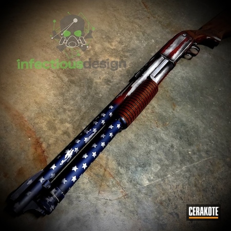 Powder Coating: KEL-TEC® NAVY BLUE H-127,Ithaca Gun Company,Graphite Black H-146,Crimson H-221,Distressed,Shotgun,American Flag,starsandbars,Distressed American Flag