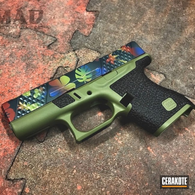 Cerakoted Custom Glock 43 Handgun With A Cerakote Hawaiian Themed Finish