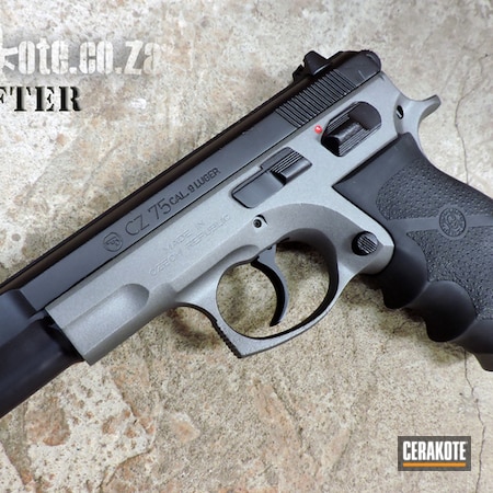 Powder Coating: Graphite Black H-146,Handguns,CZ 75,Pistol,CZ,Before and After,FIREHOUSE RED H-216,Tungsten H-237,Restoration