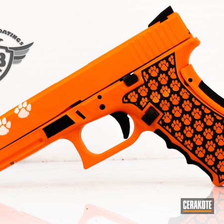 Powder Coating: Hunter Orange H-128,Glock,Pistol,Glock 34,Laser Stippled,Tiger Paws