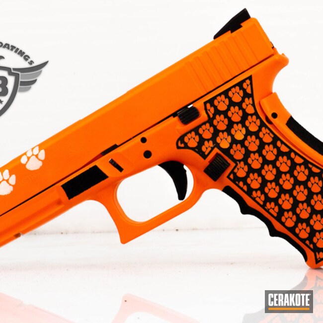 Cerakoted: Laser Stippled,Glock 34,Pistol,Glock,Hunter Orange H-128,Tiger Paws