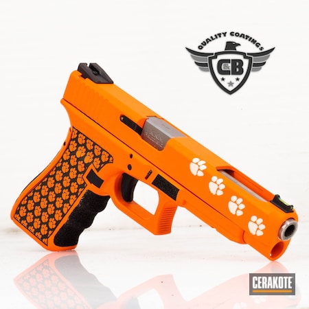 Powder Coating: Hunter Orange H-128,Glock,Pistol,Glock 34,Laser Stippled,Tiger Paws