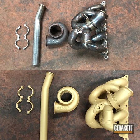 Powder Coating: Refinished,Manifold,Automotive,Before and After,CERAKOTE GLACIER GOLD  C-7800,More Than Guns,Turbo