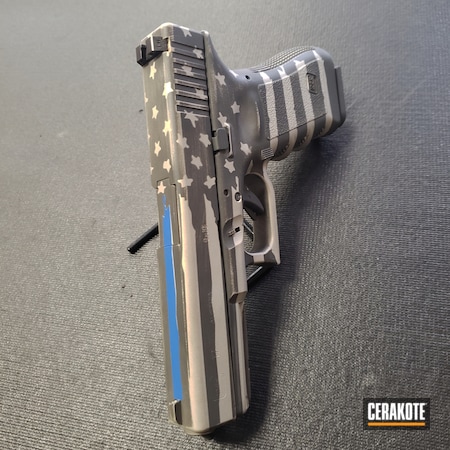 Powder Coating: Glock,Thin Blue Line,Pistol,Satin Mag H-147,SIG™ DARK GREY H-210,Glock 17,Distressed American Flag