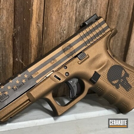 Powder Coating: Graphite Black H-146,Glock,Pistol,Glock 19,Punisher,American Flag,Burnt Bronze H-148