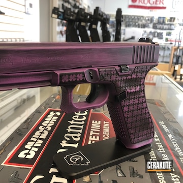 Cerakoted Battleworn Graphite Black And Bright Purple Glock 17 Handgun