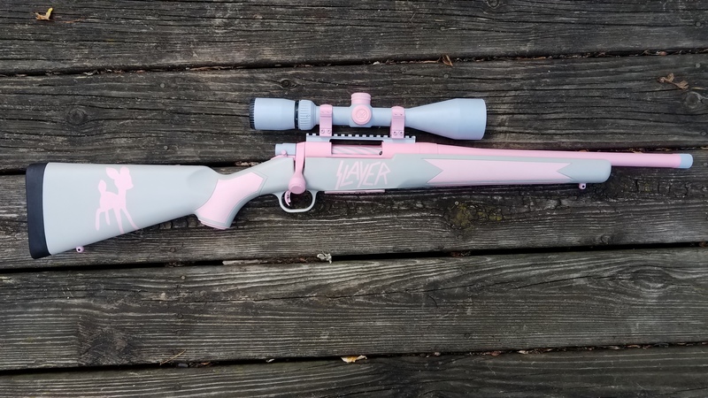 Pink Chassis Rifle Pink & Grey 450 Bushmaster by Joseph Goglio | Cerakote