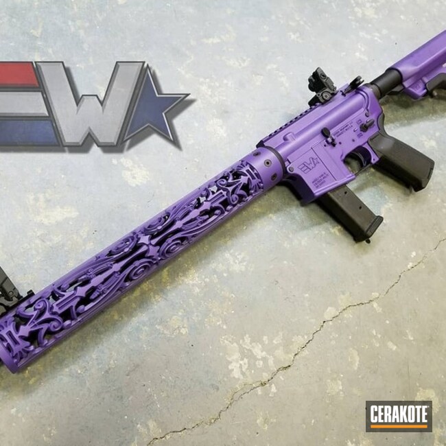 Cerakoted Two Toned Filigree Tactical Rifle In A Cerakote Bright Purple Finish