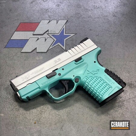 Powder Coating: Satin Aluminum H-151,Springfield XDS,Two Tone,Pistol,Springfield Armory,Wicked Weaponry,Robin's Egg Blue H-175