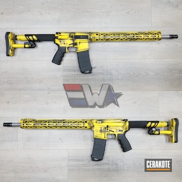 Cerakoted Battleworn Tactical Rifle In Armor Black And Corvette Yellow
