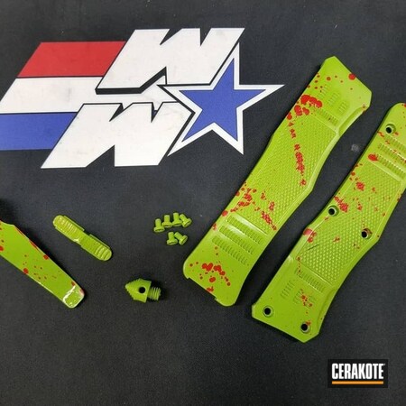 Powder Coating: OTF Knife,Zombie Green H-168,Knife Handles,USMC Red H-167,Blood Splatter,Wicked Weaponry,More Than Guns