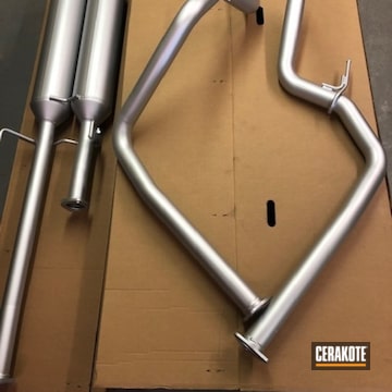Cerakoted Toyota Tundra Exhaust With A C-7700 Glacier Silver Finish