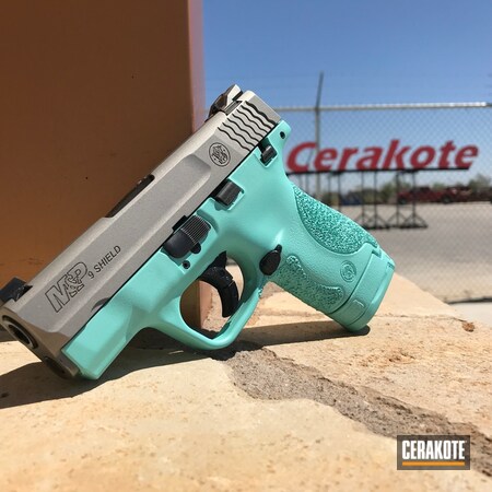 Powder Coating: Smith & Wesson M&P,Smith & Wesson,Two Tone,Pistol,Satin Mag H-147,Robin's Egg Blue H-175