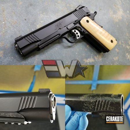 Powder Coating: Kimber,Gun Coatings,1911,Pistol,Refinished,Wicked Weaponry,Before and After,Kimber 1911,Restoration,Gen II Graphite Black HIR-146
