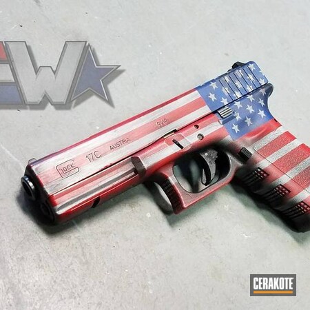 Powder Coating: Bright White H-140,Wicked Weaponry,Glock,Gun Coatings,NRA Blue H-171,Pistol,USMC Red H-167,American Flag,Battleworn,Wickedworn,Stars and Stripes,Glock 17,Distressed American Flag