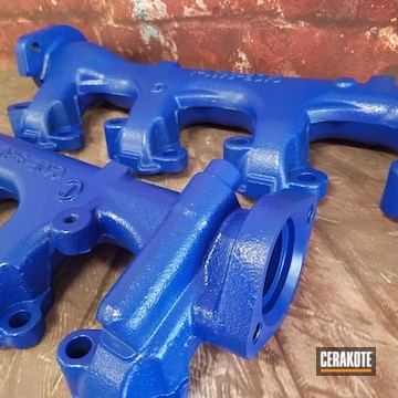 Cerakoted Ford Mustang Manifold In Cerakote C-158 Blue Flame