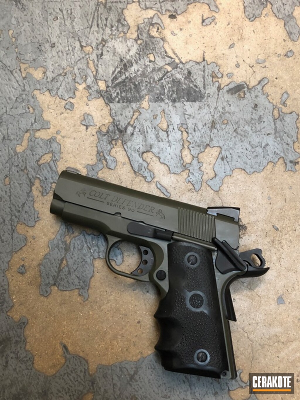 Colt Defender In H 190 Armor Black And H 236 O D Green By Abelardo Roman Cerakote