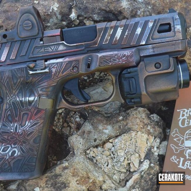 Cerakoted Custom Engraved Zev Glock 19 With A Cerakote Tattered Flag Finish