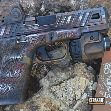 Cerakoted Custom Engraved Zev Glock 19 With A Cerakote Tattered Flag Finish