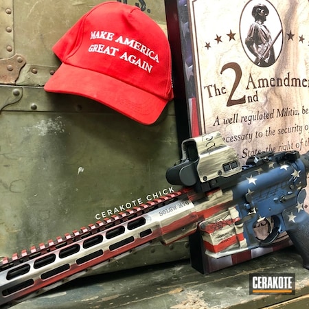 Powder Coating: KEL-TEC® NAVY BLUE H-127,Distressed,Gun Coatings,DESERT SAND H-199,Betsy Ross Flag,We the people,Betsy Ross,USMC Red H-167,US Flag,Tactical Rifle,American Flag