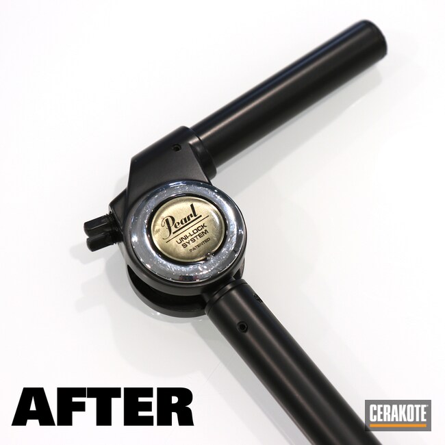 Cerakoted Before And After Of Pearl Drum Parts In Elite Blackout