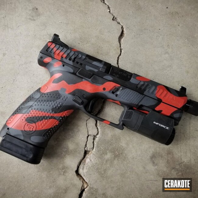 Cerakoted Cz P10c Handgun With Cerakote Red, Black And Grey Multicam