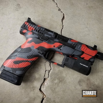 Cerakoted Cz P10c Handgun With Cerakote Red, Black And Grey Multicam