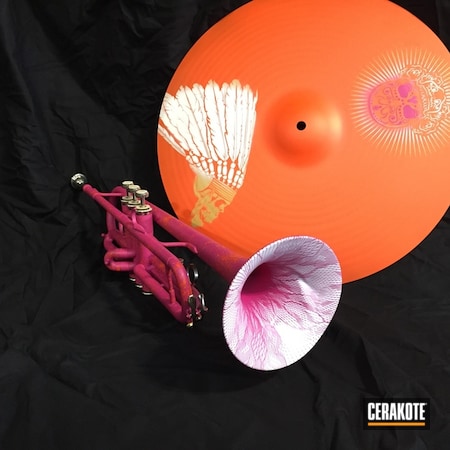 Powder Coating: Hunter Orange H-128,Bright White H-140,Gold H-122,Cymbal,Trumpet,Instruments,Music,More Than Guns,Prison Pink H-141