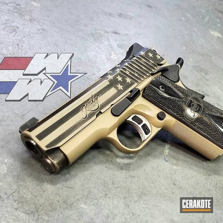 Powder Coating: Kimber,S.H.O.T,DESERT SAND H-199,Wicked Weaponry,Graphite Black H-146,Gun Coatings,1911,Pistol,American Flag,Old Glory,Wickedworn,Stars and Stripes,Distressed American Flag